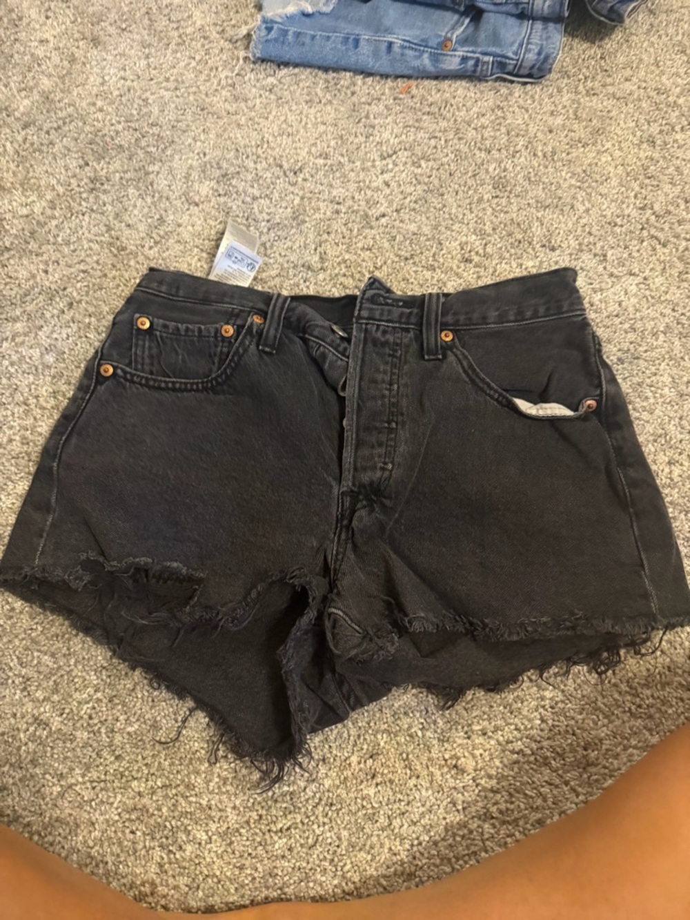 Levi's Black High-Rise Distressed Denim Shorts